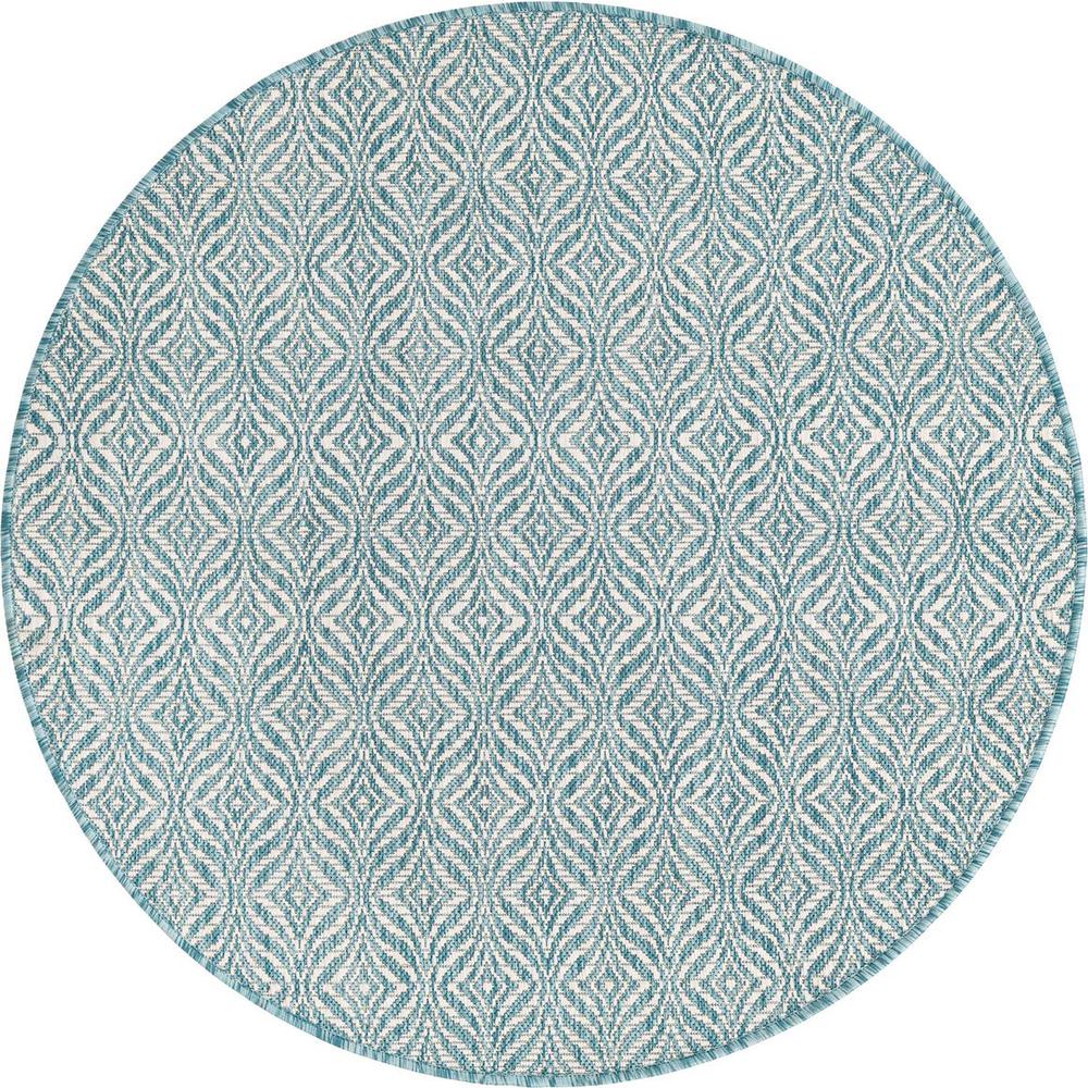Outdoor Deco Trellis Rug, Blue/Ivory (4' 0 x 4' 0). Picture 1