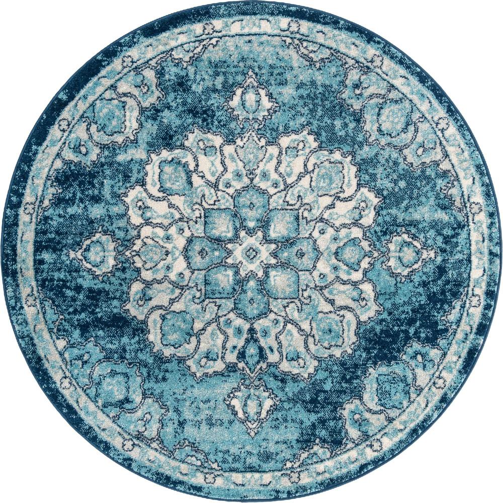 Unique Loom 5 Ft Round Rug in Blue (3158638). Picture 1
