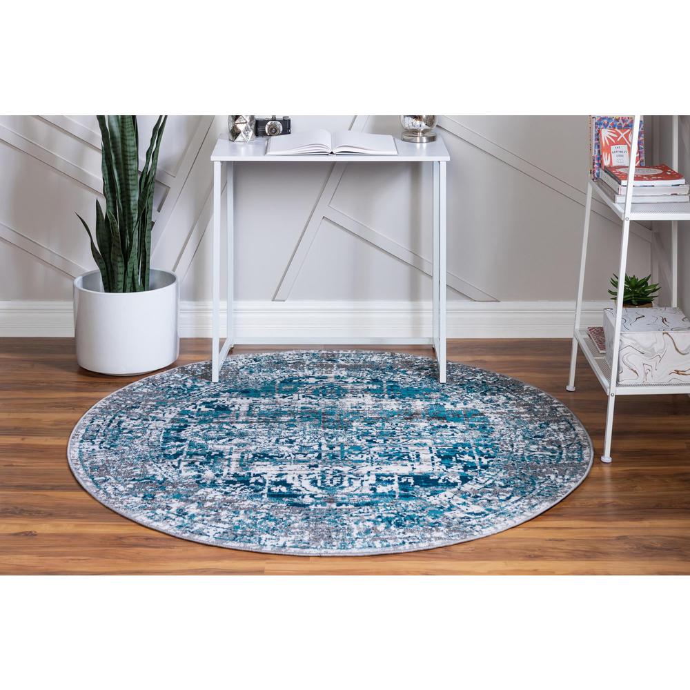Unique Loom 5 Ft Round Rug in Blue (3149348). Picture 4