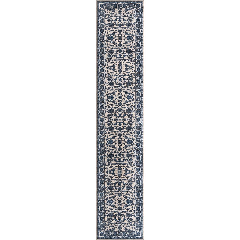 Boston Floral Area Rug 3' 3" x 16' 5", Runner White Blue. Picture 1