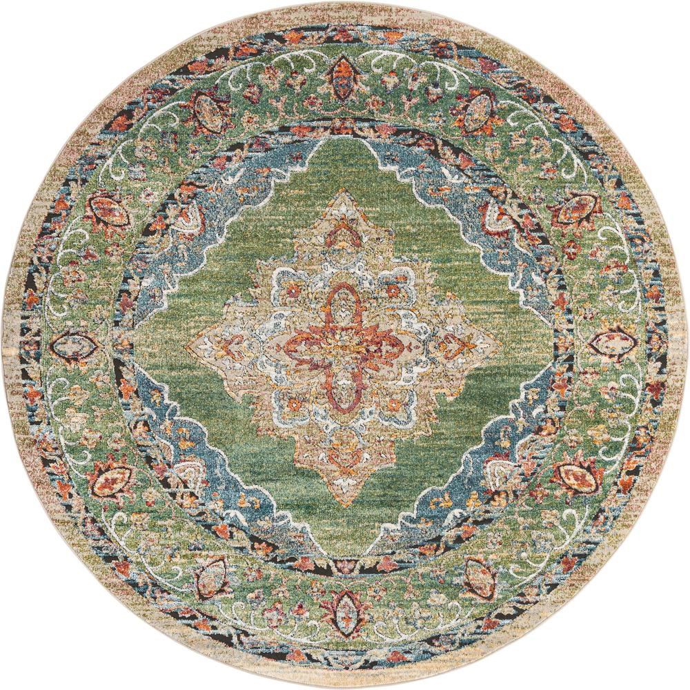 Unique Loom 8 Ft Round Rug in Green (3161961). Picture 1