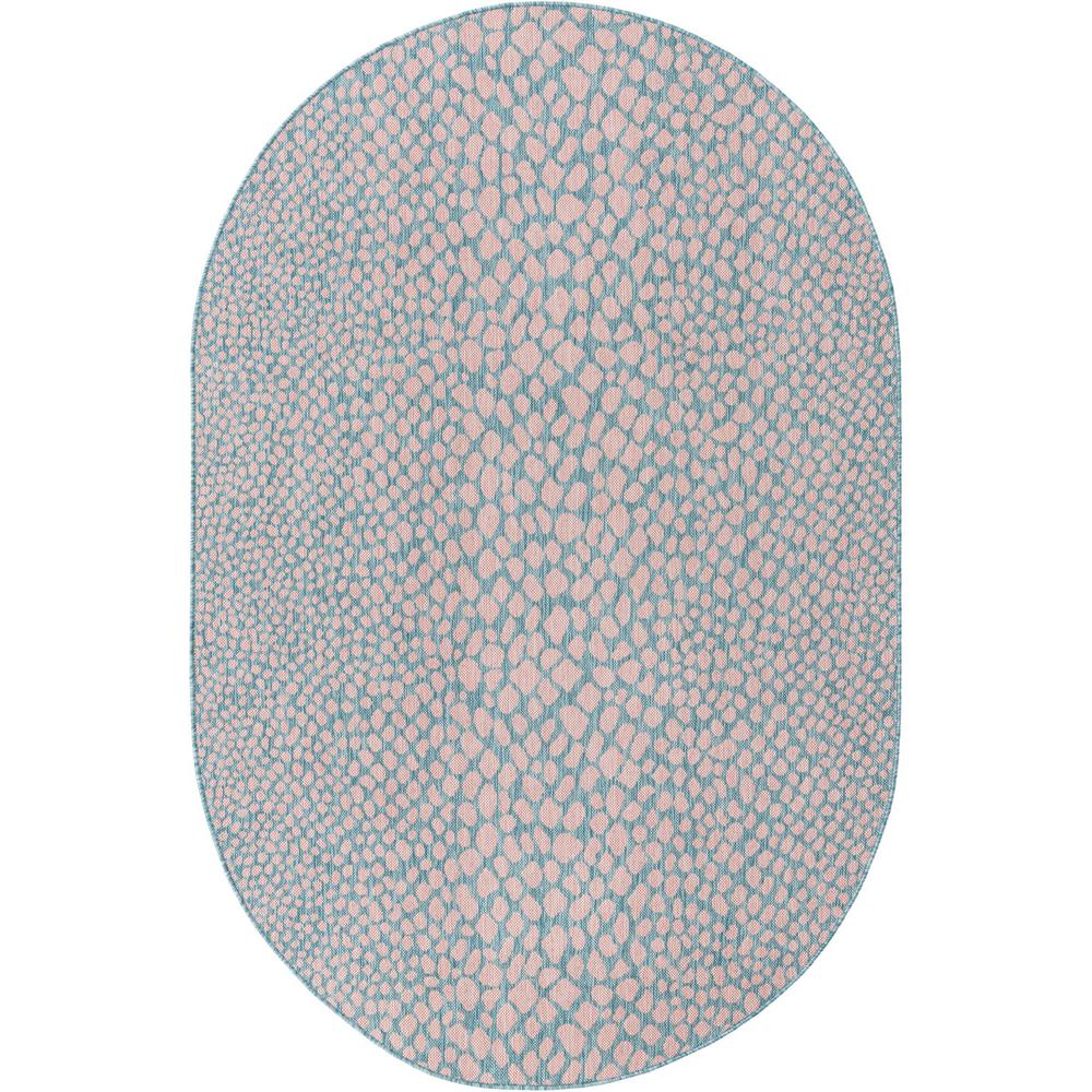 Jill Zarin Outdoor Cape Town Area Rug 5' 3" x 8' 0", Oval Pink and Aqua. Picture 1