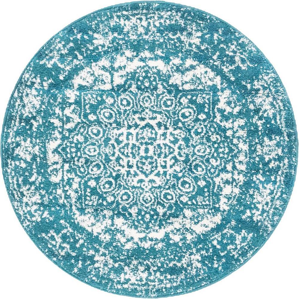 Unique Loom 3 Ft Round Rug in Turquoise (3150380). Picture 1