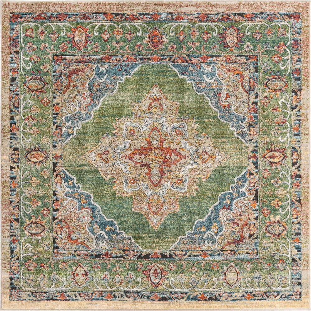 Unique Loom 6 Ft Square Rug in Green (3161964). Picture 1
