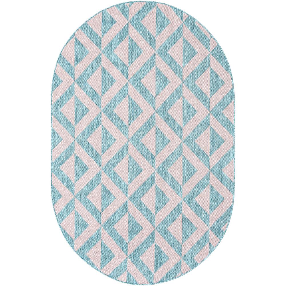 Jill Zarin Outdoor Napa Area Rug 5' 3" x 8' 0", Oval Pink and Aqua. Picture 1