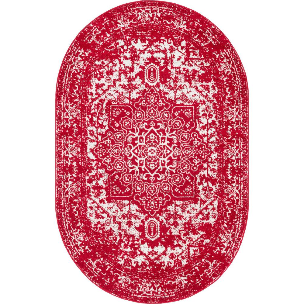 Unique Loom 5x8 Oval Rug in Red (3150435). Picture 1