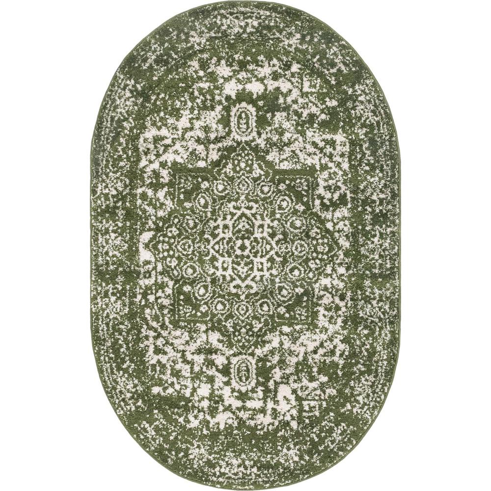 Unique Loom 3x5 Oval Rug in Green (3150458). Picture 1