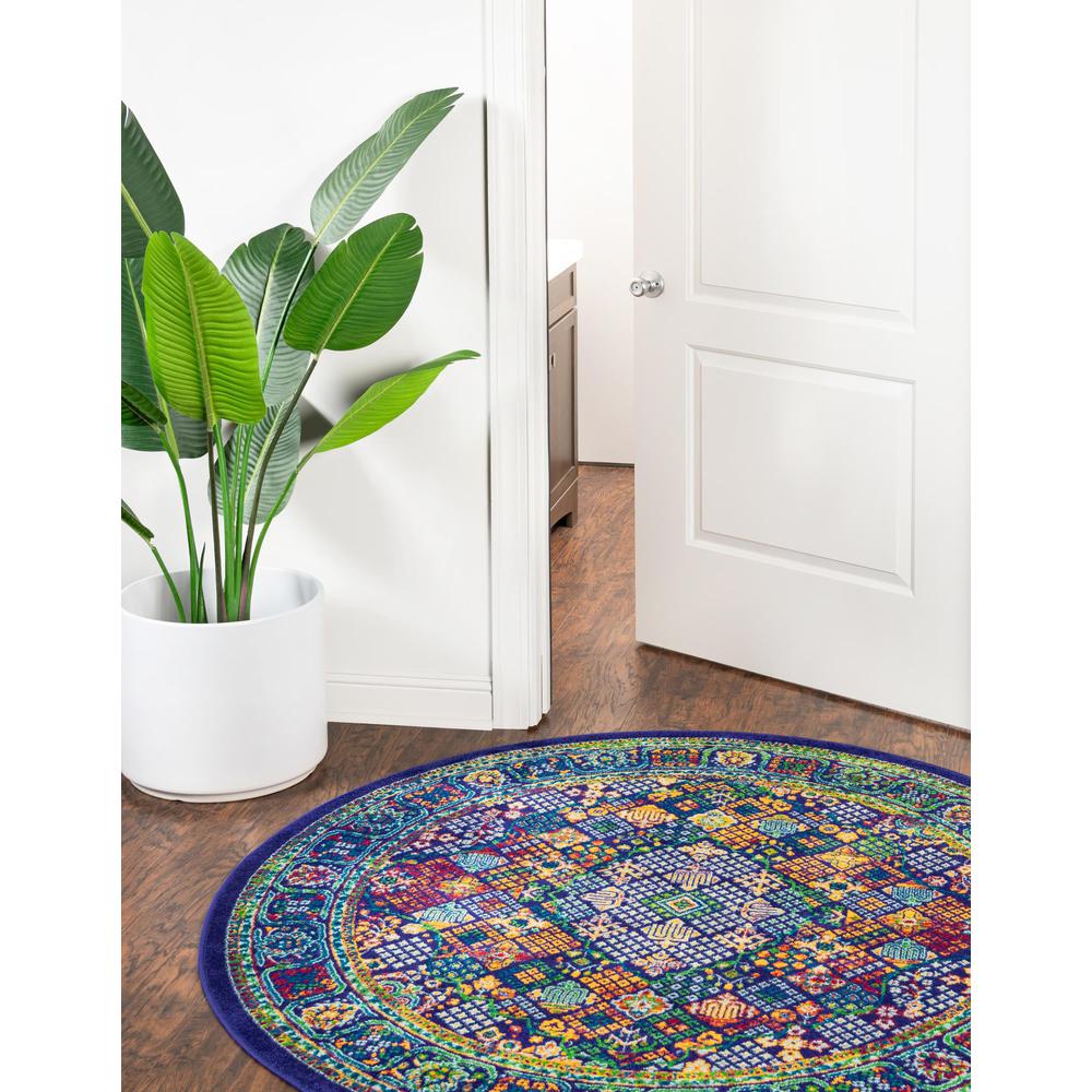 Unique Loom 4 Ft Round Rug in Blue (3160828). Picture 2