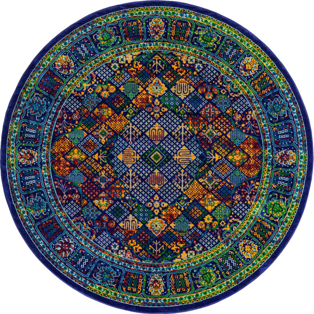 Unique Loom 8 Ft Round Rug in Blue (3160826). Picture 1