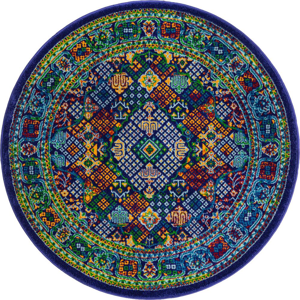Unique Loom 4 Ft Round Rug in Blue (3160828). Picture 1