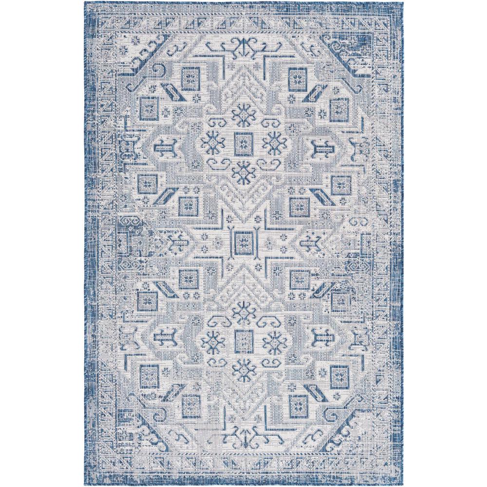 Outdoor Aztec Collection, Area Rug, Blue, 5' 3" x 7' 10", Rectangular. Picture 1