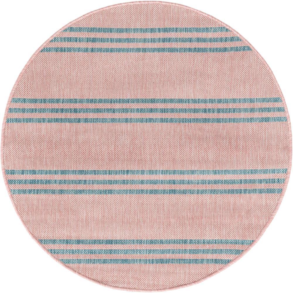 Jill Zarin Outdoor Anguilla Area Rug 3' 3" x 3' 3", Round Pink and Aqua. Picture 1