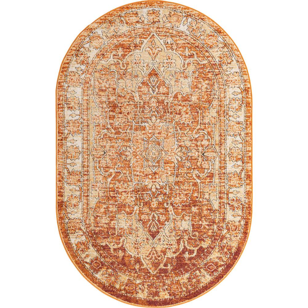 Unique Loom 5x8 Oval Rug in Rust Red (3161889). Picture 1