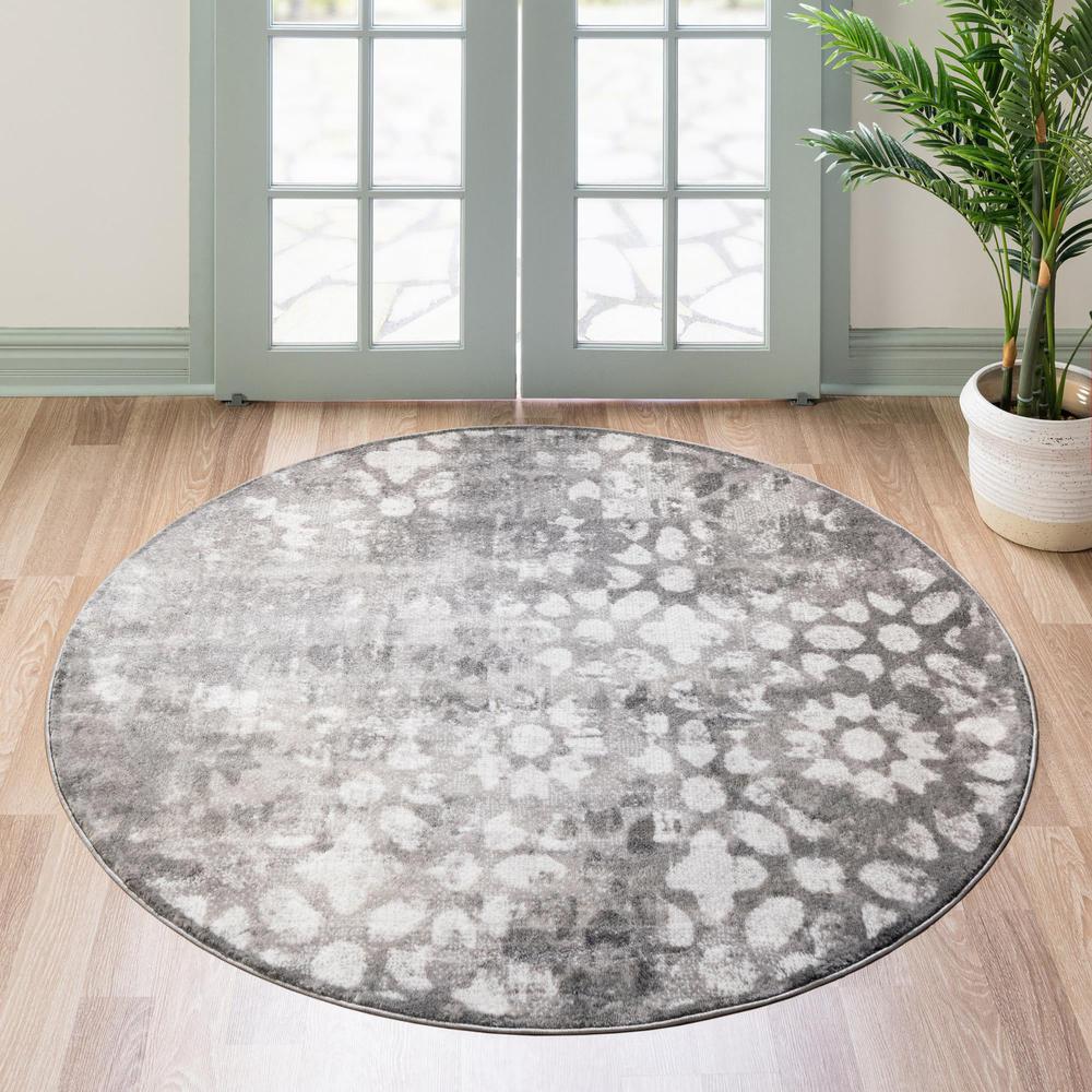 Unique Loom 7 Ft Round Rug in Gray (3147079). Picture 2