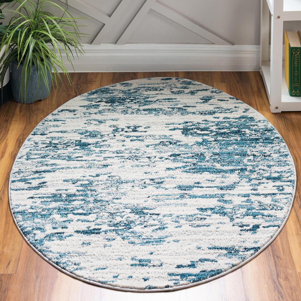 Unique Loom 4 Ft Round Rug in Blue (3154176). Picture 2