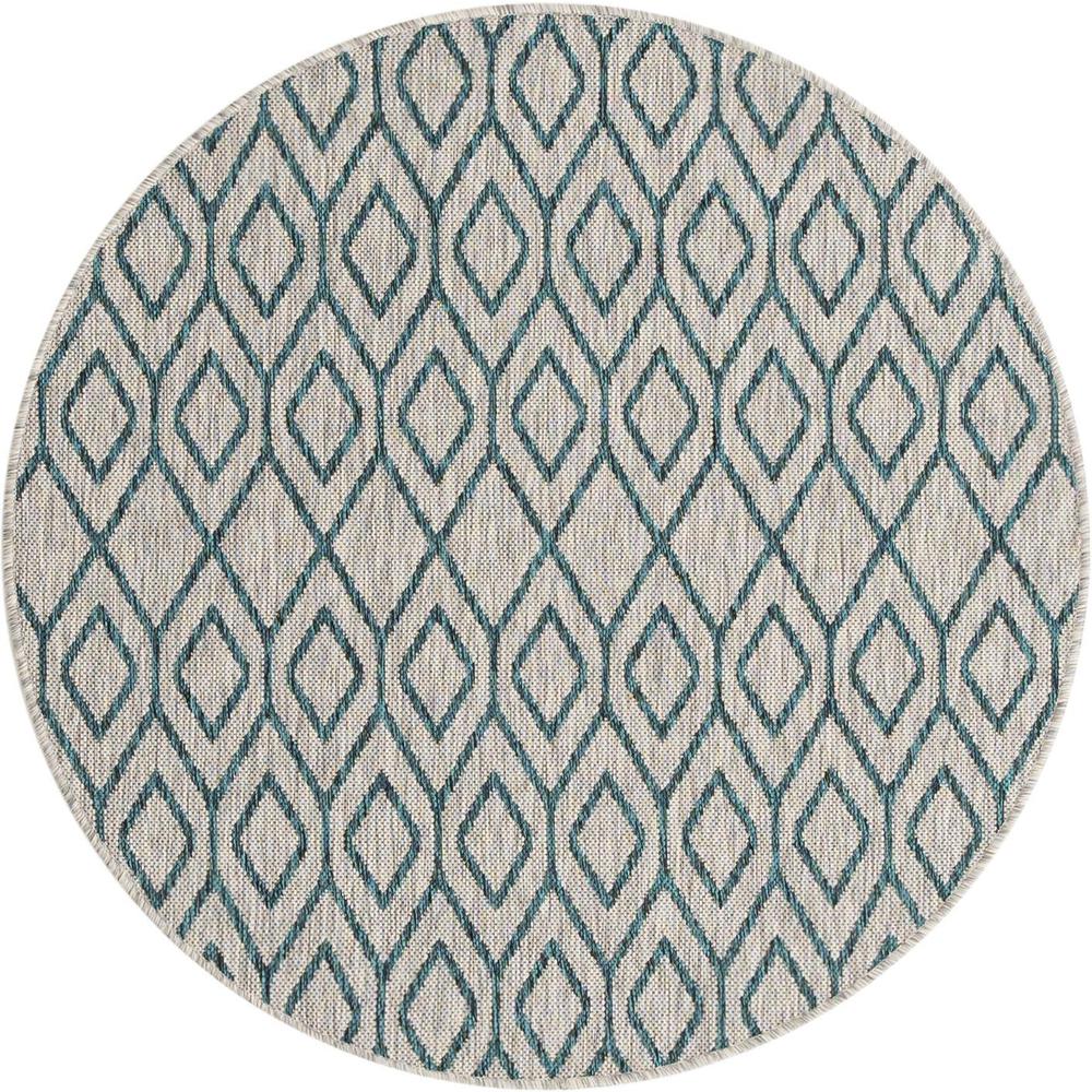 Jill Zarin Outdoor Turks and Caicos Area Rug 4' 0" x 4' 0", Round Gray Teal. Picture 1