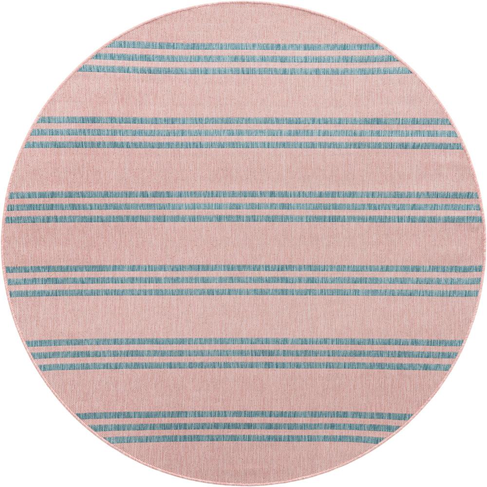 Jill Zarin Outdoor Anguilla Area Rug 6' 7" x 6' 7", Round Pink and Aqua. Picture 1