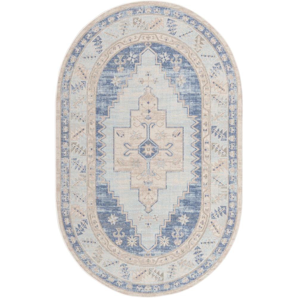 Unique Loom 5x8 Oval Rug in Sky Blue (3154943). Picture 1