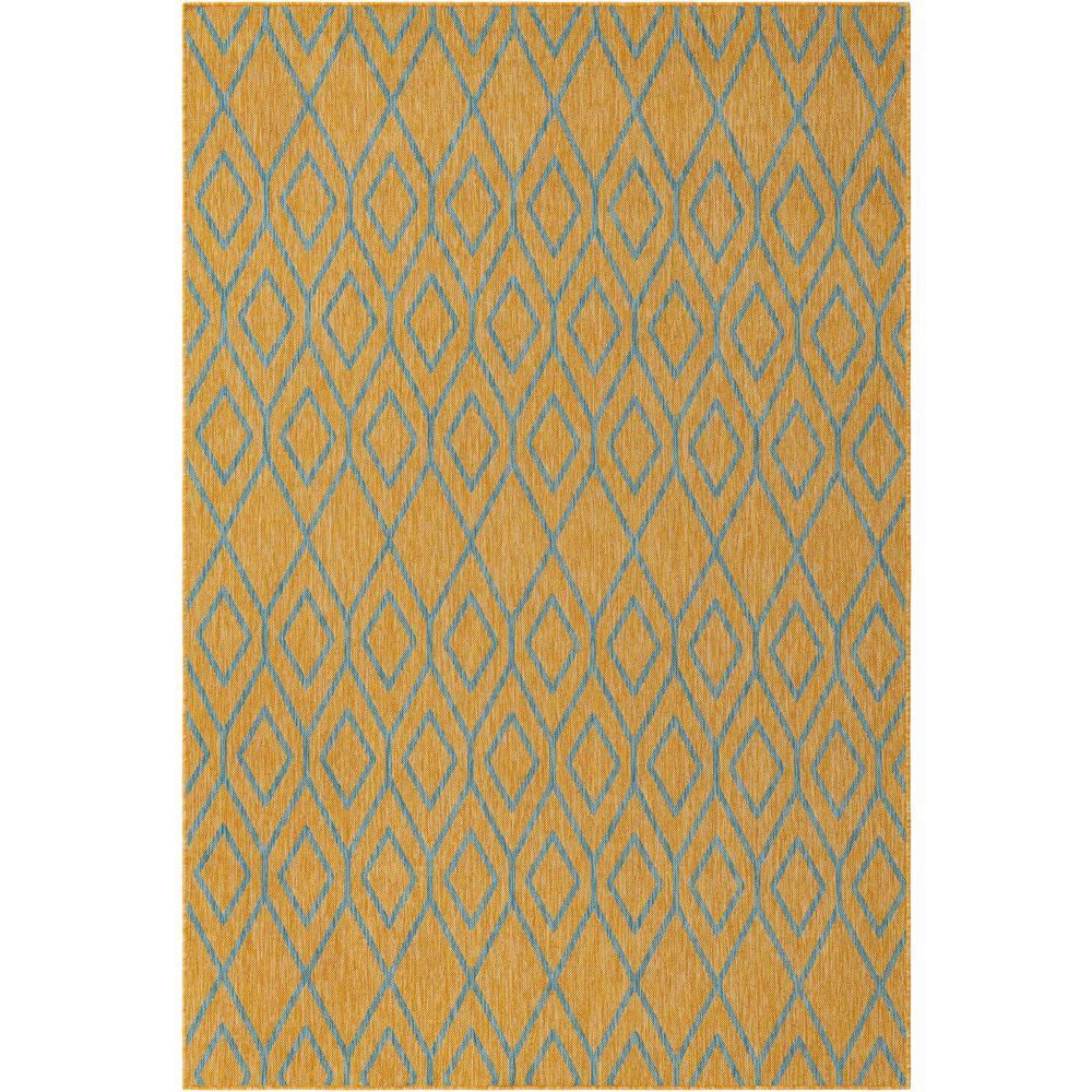 Jill Zarin Outdoor Turks and Caicos Area Rug 6' 0" x 9' 0", Rectangular Yellow and Aqua. Picture 1