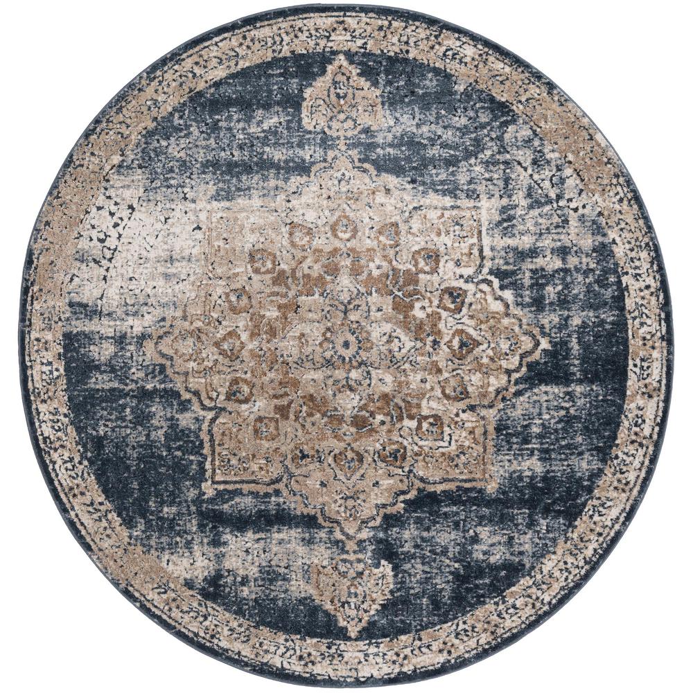 Chateau Roosevelt Area Rug 5' 0" x 5' 0", Round Dark Blue. Picture 1