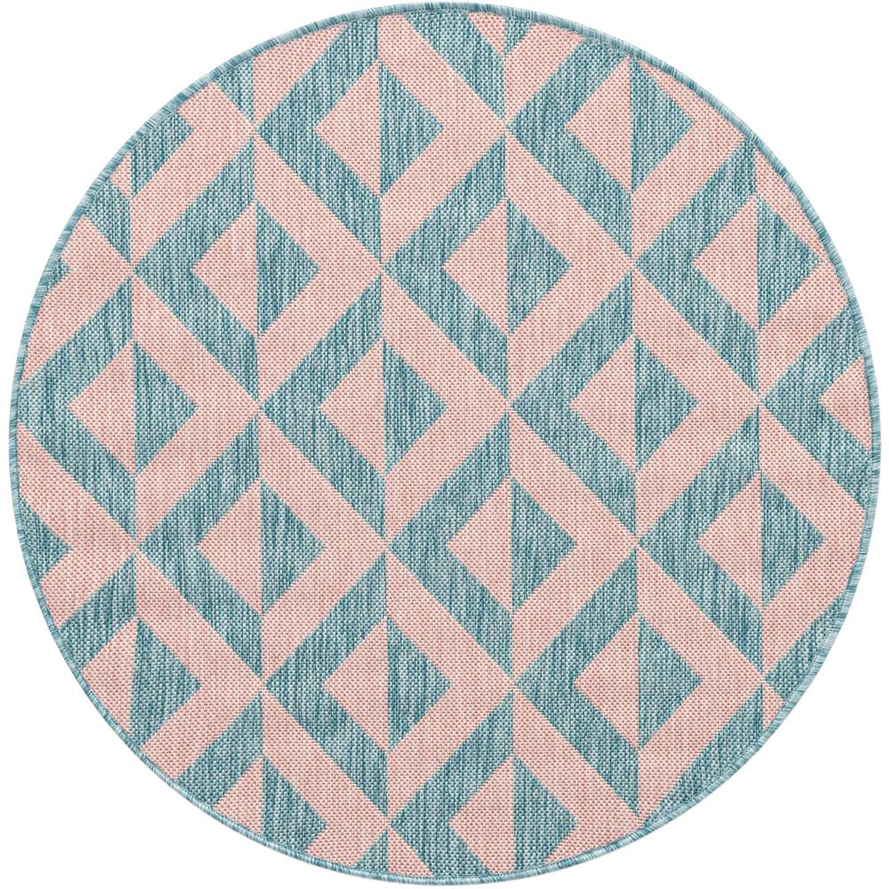 Jill Zarin Outdoor Napa Area Rug 3' 3" x 3' 3", Round Pink and Aqua. Picture 1
