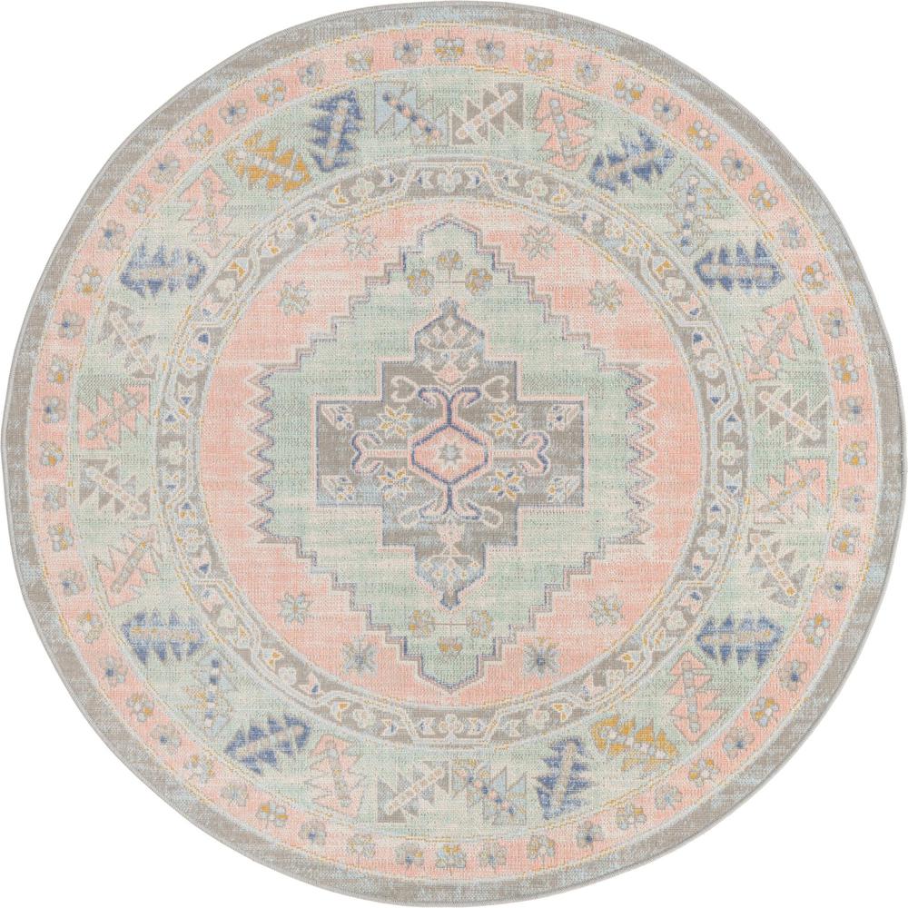 Unique Loom 5 Ft Round Rug in Powder Pink (3154962). Picture 1