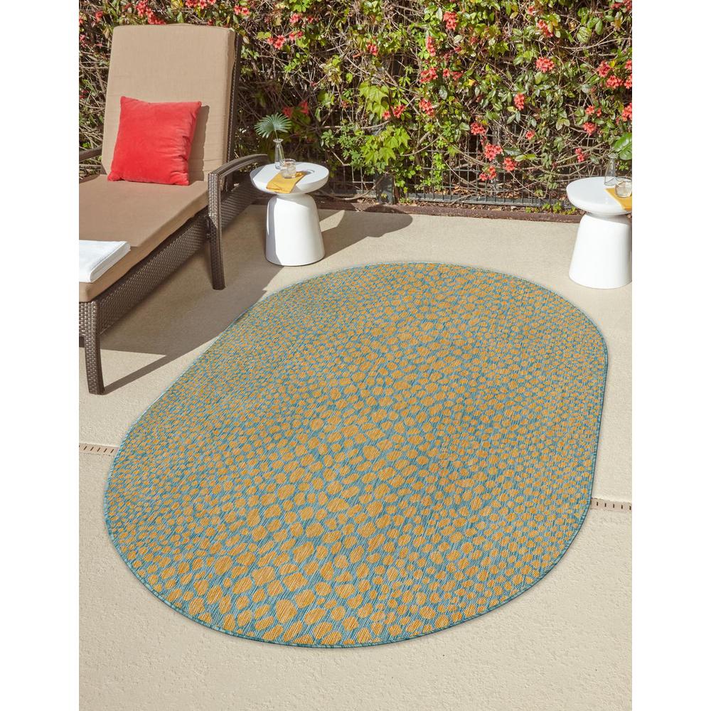 Jill Zarin Outdoor Cape Town Area Rug 5' 3" x 8' 0", Oval Yellow and Aqua. Picture 2