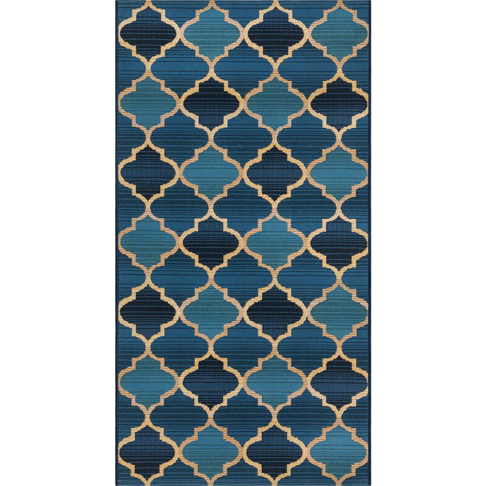 Outdoor Trellis Collection, Area Rug, Blue, 2' 7" x 5' 3", Runner. Picture 1