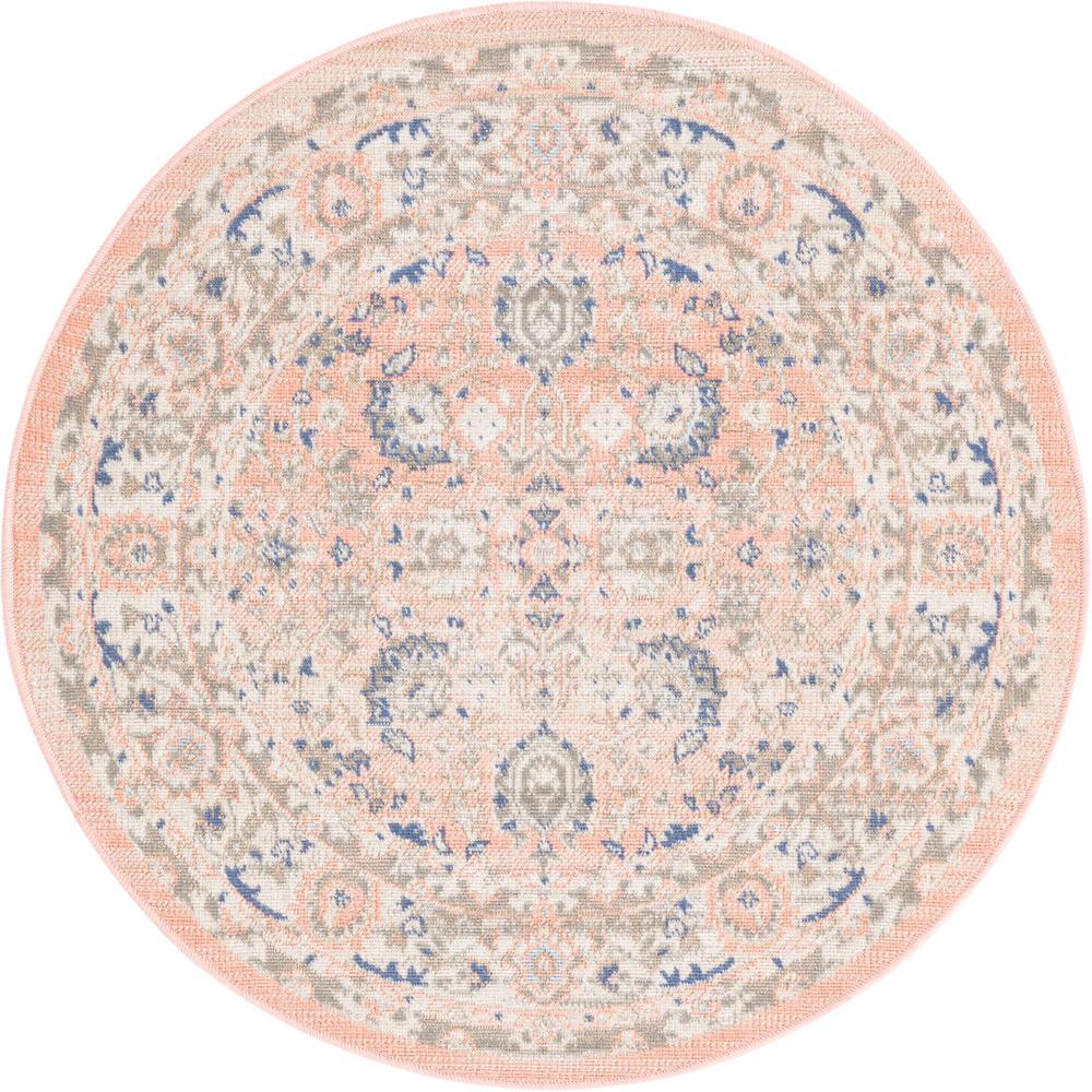 Unique Loom 3 Ft Round Rug in Powder Pink (3155001). Picture 1