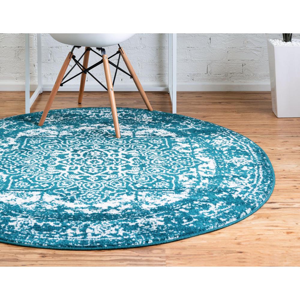 Unique Loom 3 Ft Round Rug in Turquoise (3150380). Picture 3