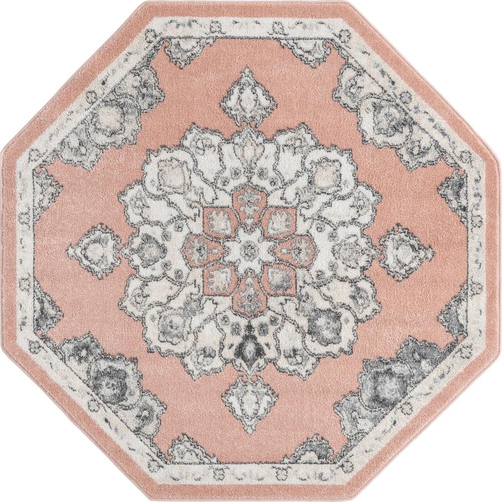 Unique Loom 5 Ft Octagon Rug in Pink (3158712). Picture 1