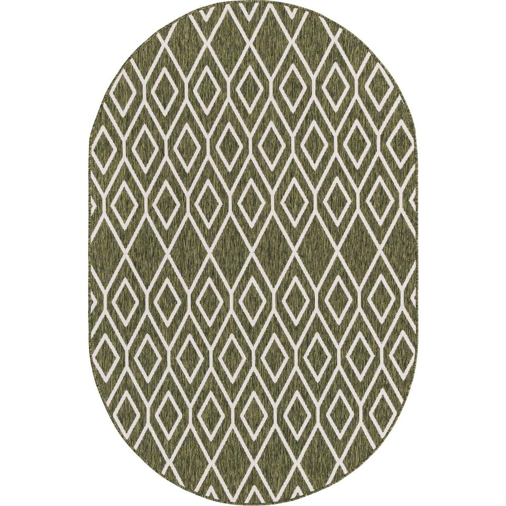 Jill Zarin Outdoor Turks and Caicos Area Rug 5' 3" x 8' 0", Oval Green. Picture 1