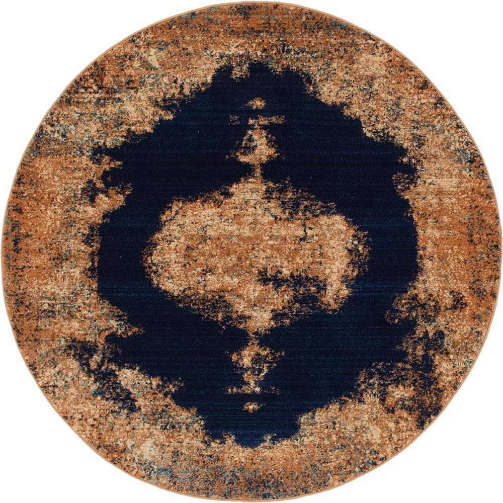 Unique Loom 4 Ft Round Rug in Navy Blue (3144428). Picture 1