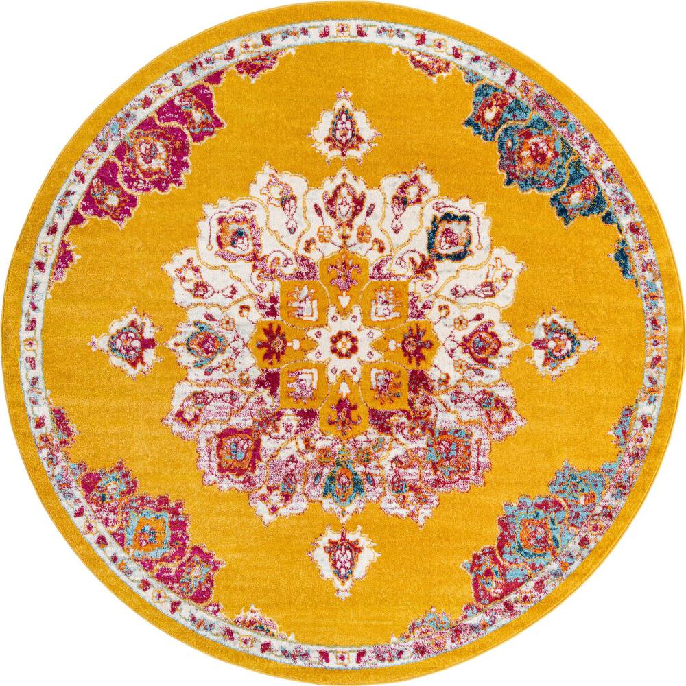 Unique Loom 8 Ft Round Rug in Yellow (3158777). Picture 1