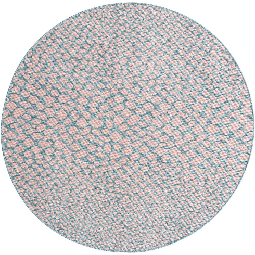 Jill Zarin Outdoor Cape Town Area Rug 6' 7" x 6' 7", Round Pink and Aqua. Picture 1