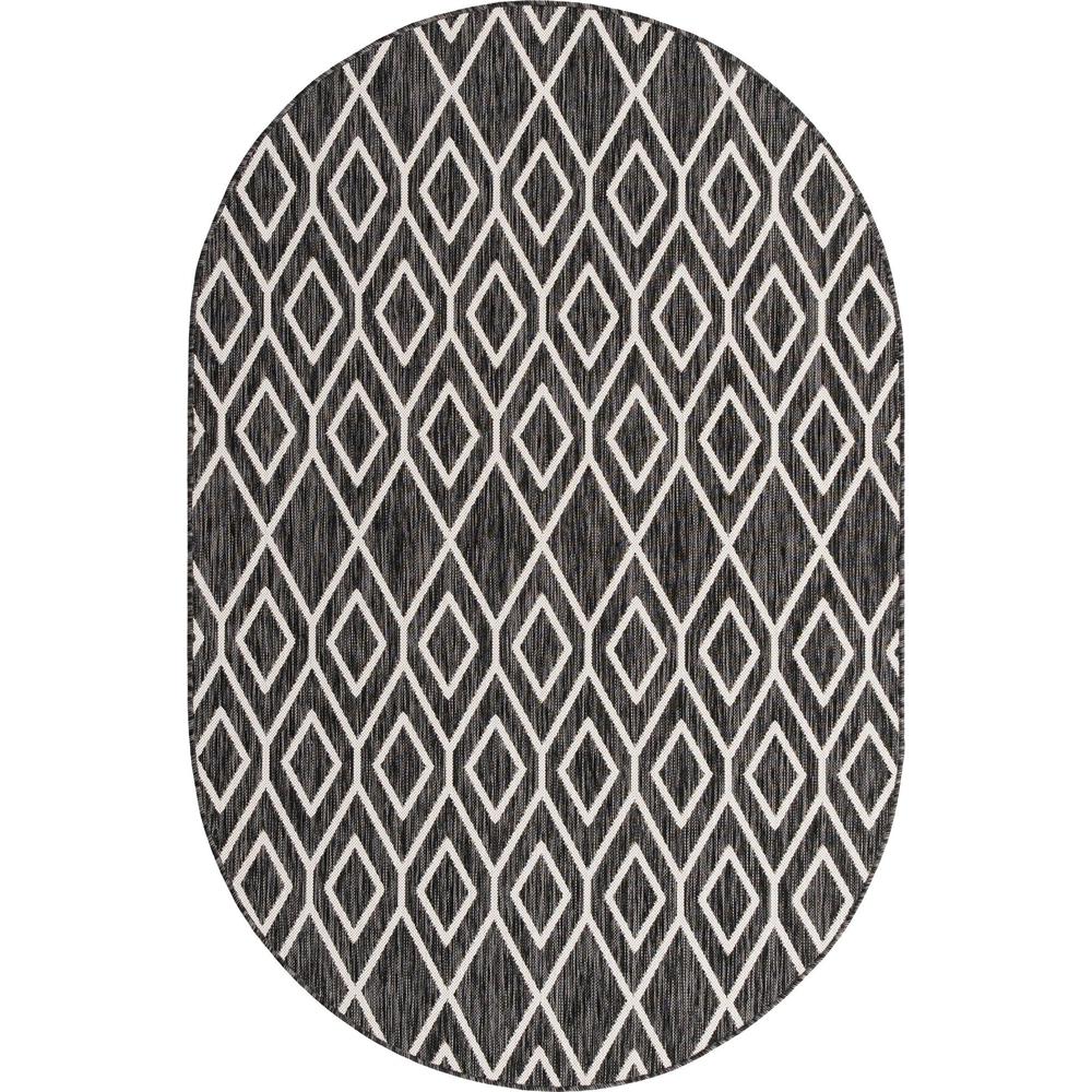 Jill Zarin Outdoor Turks and Caicos Area Rug 5' 3" x 8' 0", Oval Charcoal Gray. Picture 1