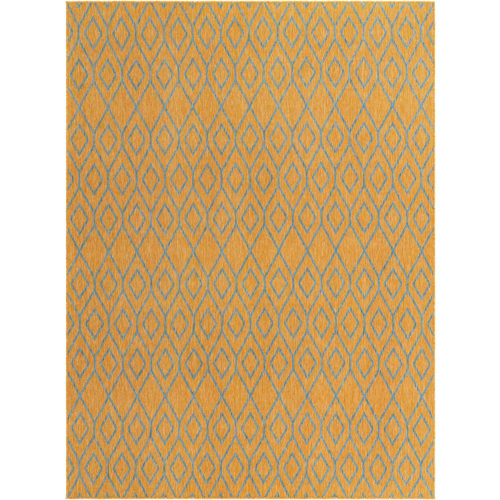 Jill Zarin Outdoor Turks and Caicos Area Rug 9' 0" x 12' 0", Rectangular Yellow and Aqua. Picture 1