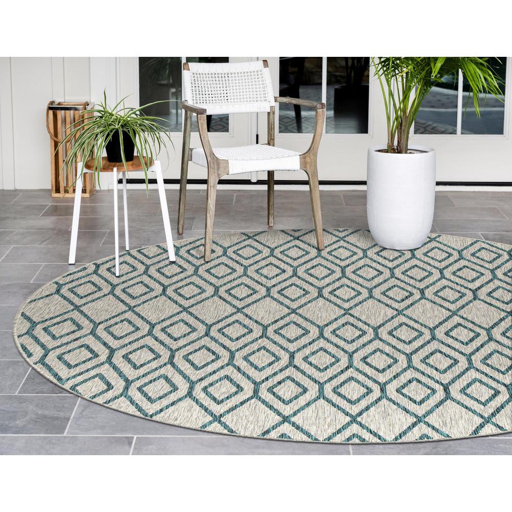 Jill Zarin Outdoor Turks and Caicos Area Rug 6' 7" x 6' 7", Round Gray Teal. Picture 3