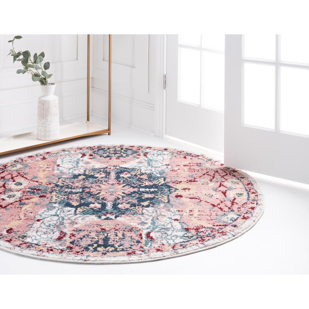 Unique Loom 5 Ft Round Rug in Pink (3150123). Picture 3