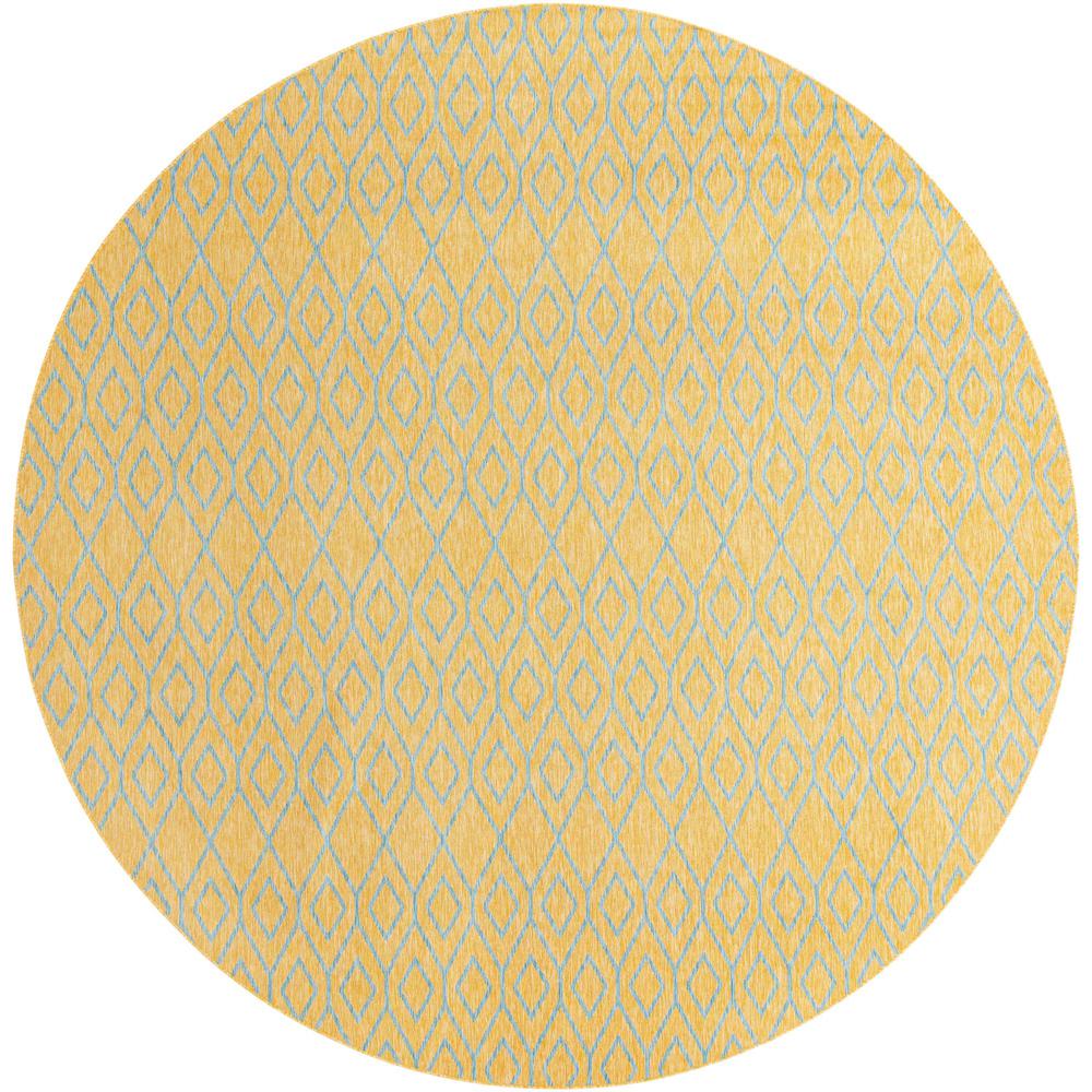 Jill Zarin Outdoor Turks and Caicos Area Rug 13' 0" x 13' 0", Round Yellow and Aqua. Picture 1