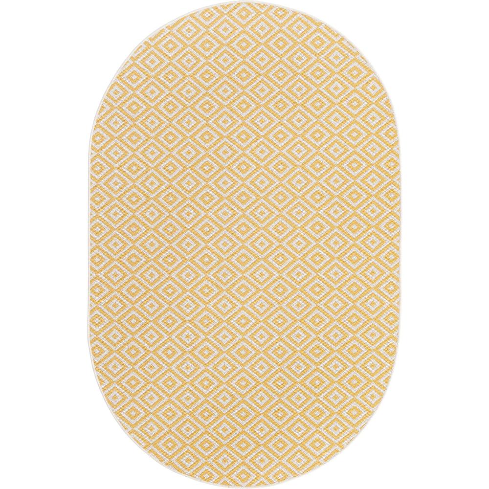 Jill Zarin Outdoor Costa Rica Area Rug 5' 3" x 8' 0", Oval Yellow Ivory. Picture 1