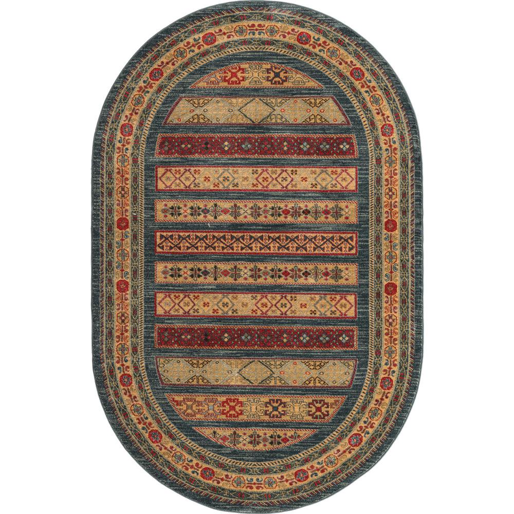 Unique Loom 5x8 Oval Rug in Blue (3158287). Picture 1