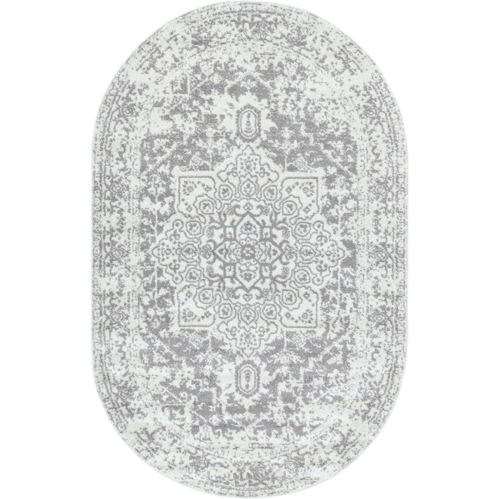 Unique Loom 5x8 Oval Rug in White (3150267). Picture 1