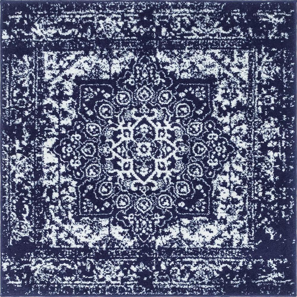 Unique Loom 4 Ft Square Rug in Navy Blue (3150335). Picture 1