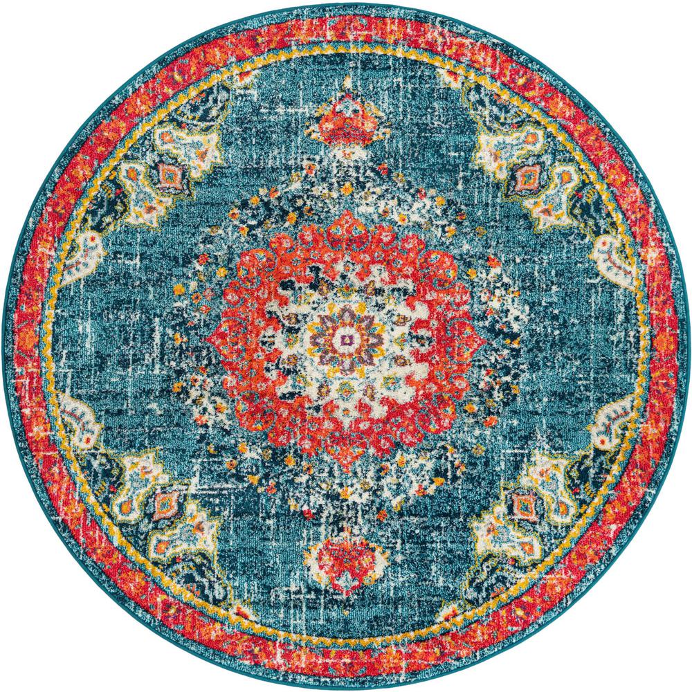 Penrose Alexis Area Rug 7' 1" x 7' 1", Round Blue. Picture 1