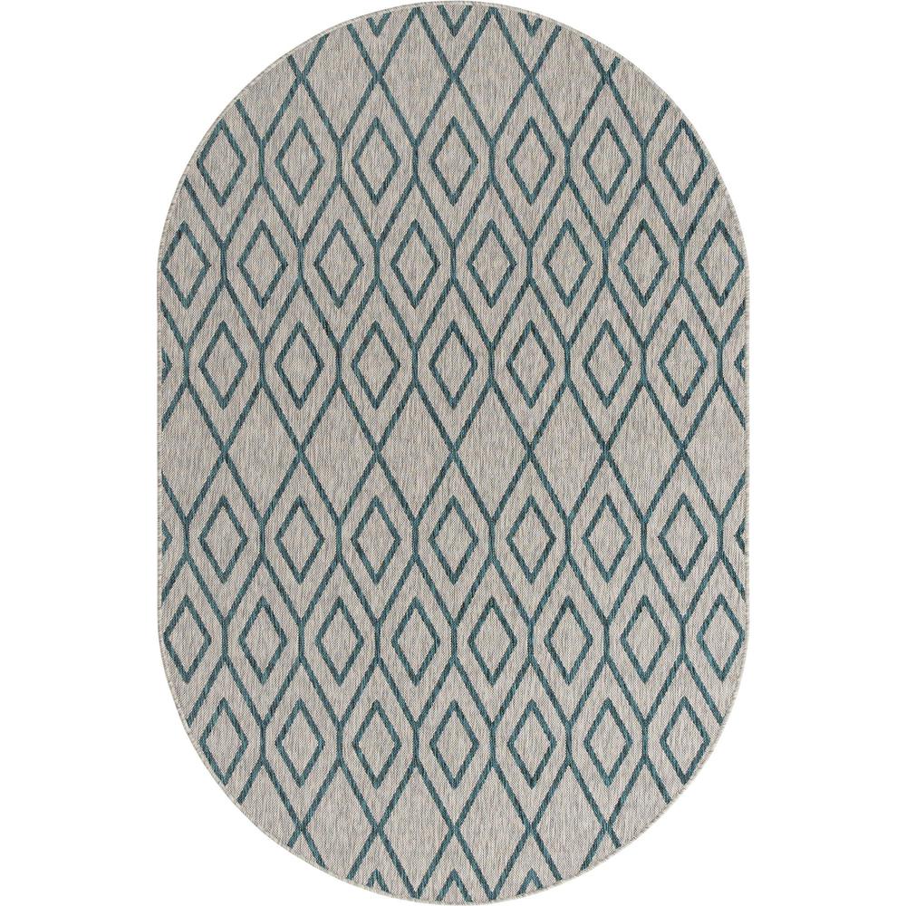 Jill Zarin Outdoor Turks and Caicos Area Rug 5' 3" x 8' 0", Oval Gray Teal. Picture 1