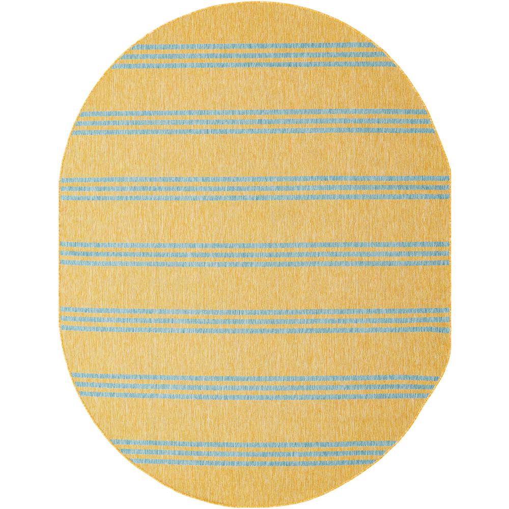 Jill Zarin Outdoor Anguilla Area Rug 7' 10" x 10' 0", Oval Yellow and Aqua. Picture 1