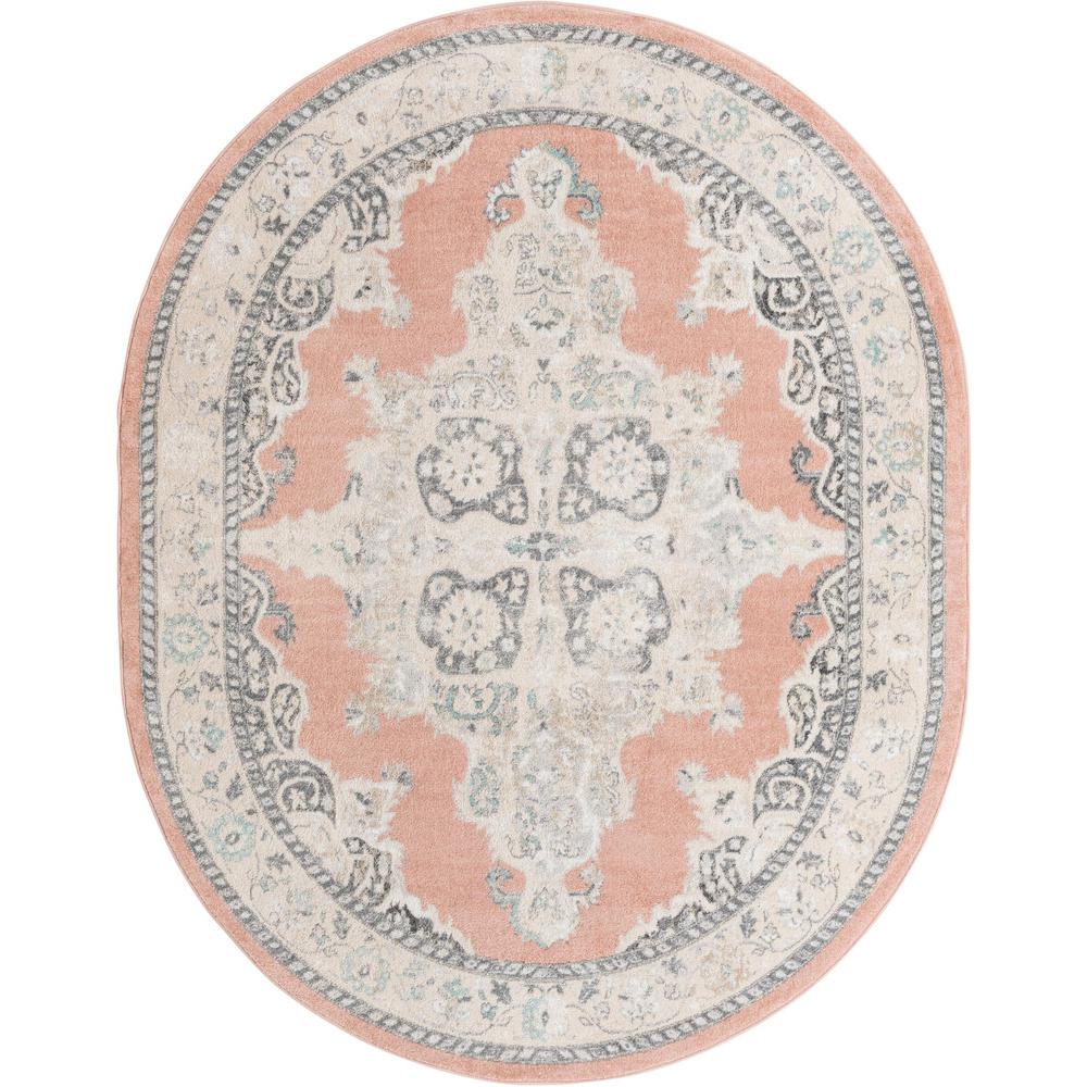 Unique Loom 8x10 Oval Rug in Pink (3158903). Picture 1