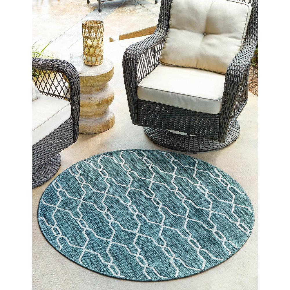 Outdoor Links Trellis Rug, Teal/Ivory (4' 0 x 4' 0). Picture 1