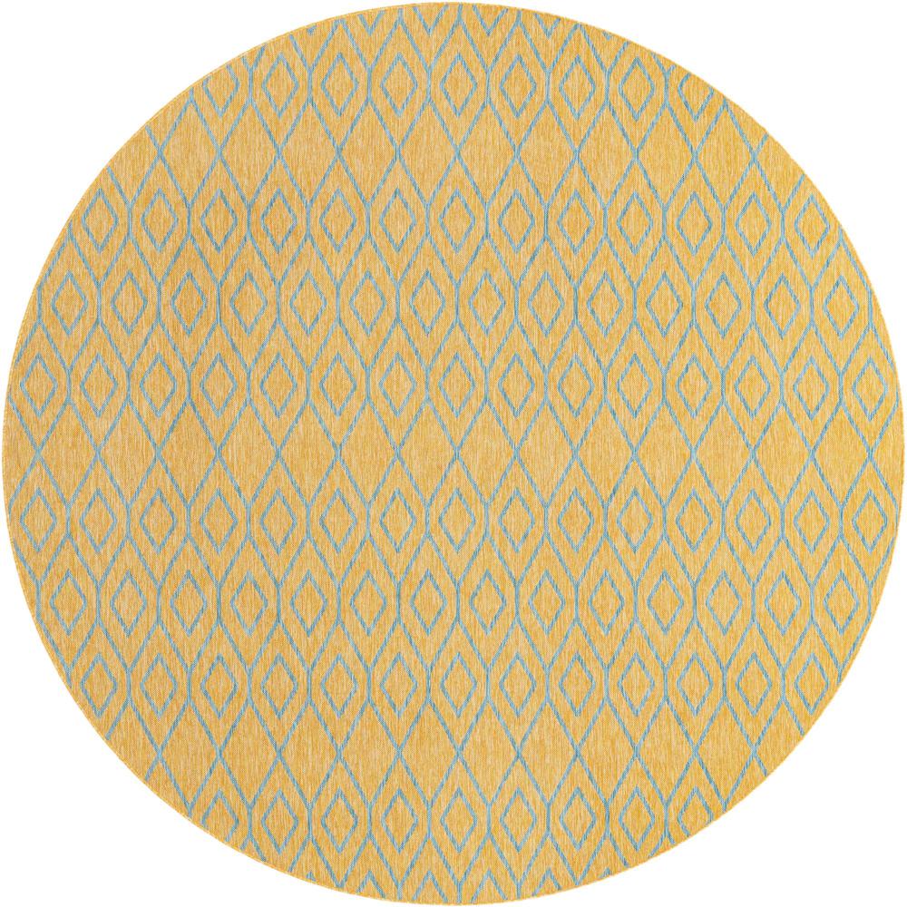 Jill Zarin Outdoor Turks and Caicos Area Rug 10' 8" x 10' 8", Round Yellow and Aqua. Picture 1